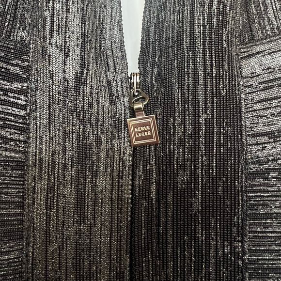 Herve Leger Authentic Y2K Vintage Women’s Metallic Black & Silver Bandage Dress - Picture 8 of 13